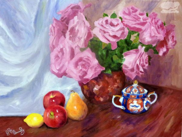 Cabbage-Roses-and-Sugar-Bowl-18x24